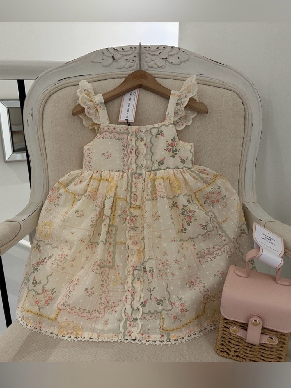 cupcakes & cashmere Cream Floral Ruffle-Trim Dress